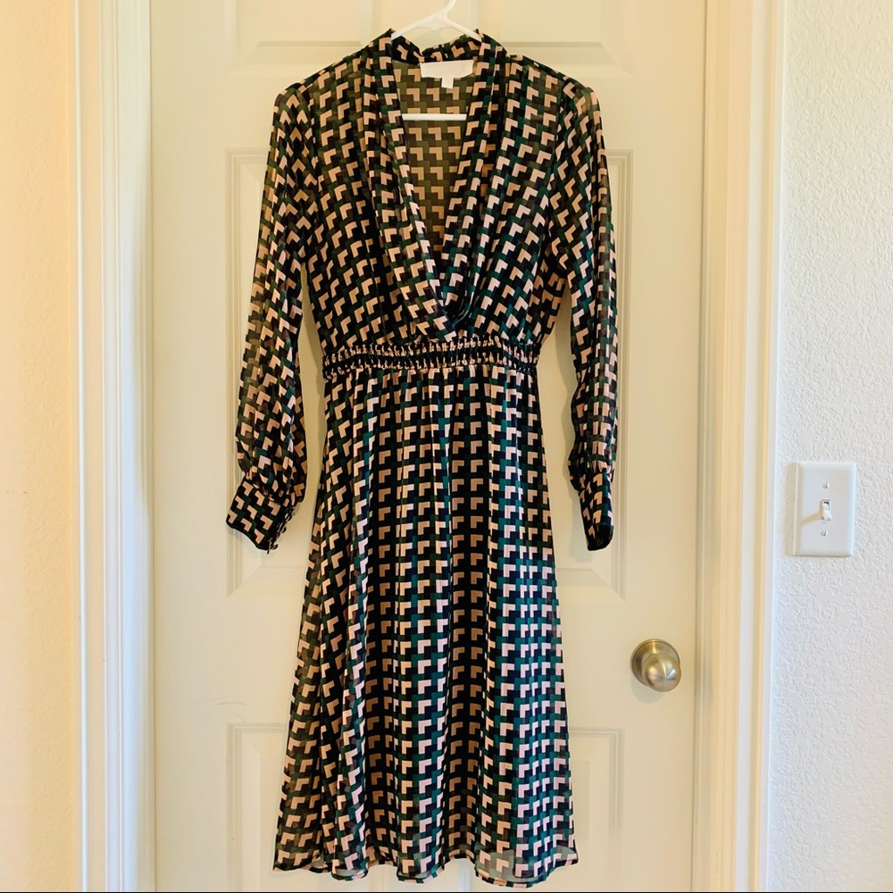 Superfoxx geometric print long sleeve midi dress - XS